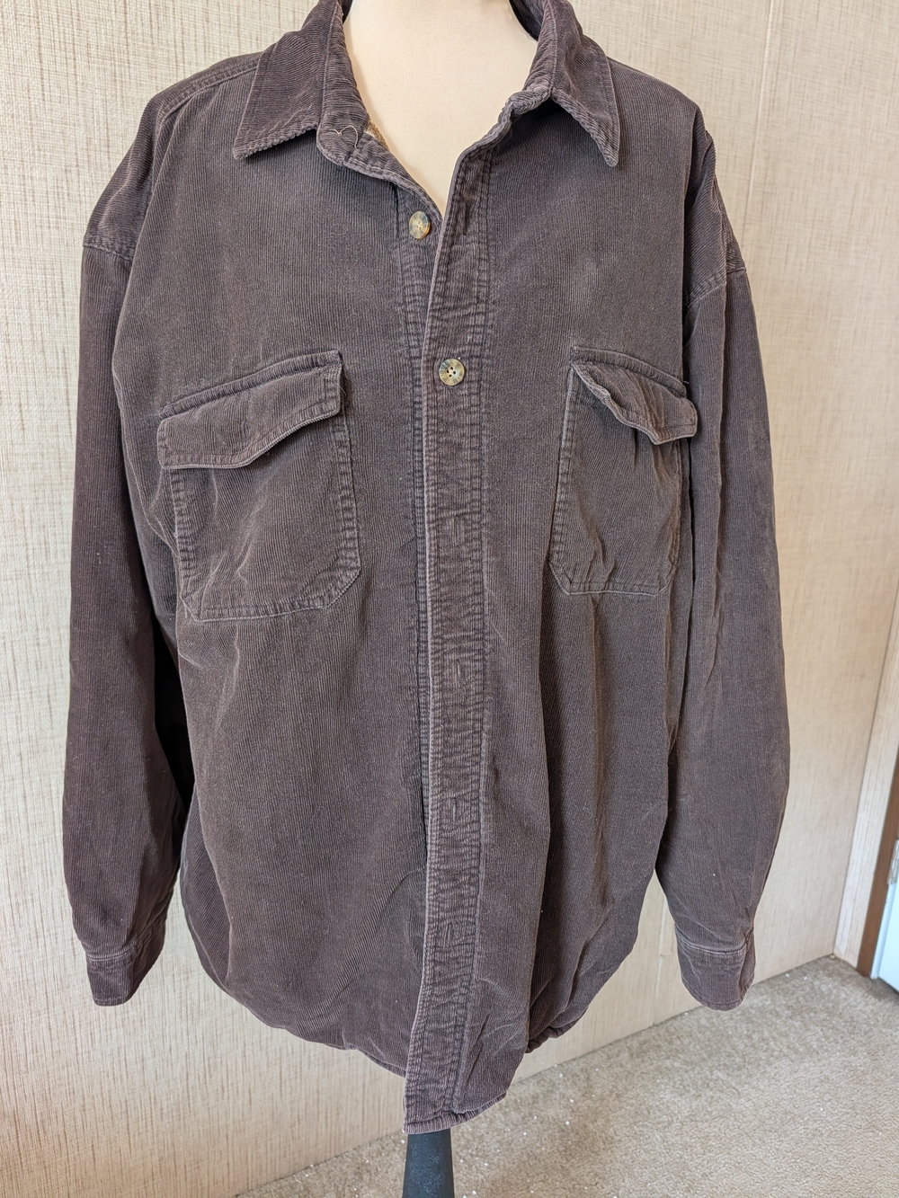 Vintage Corduroy Button-Front Shirt Jacket in Dark Brown